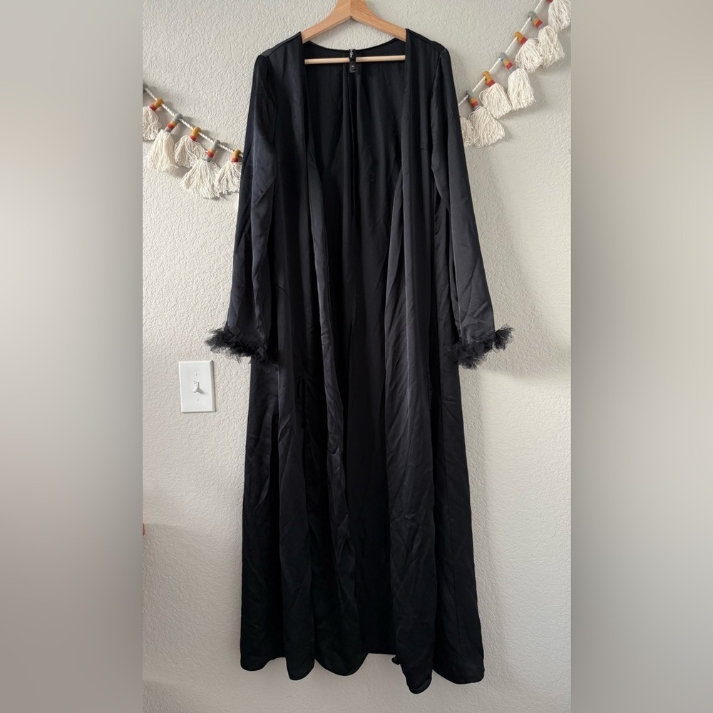 For Love And Lemons Black Silky Longline Slit Robe Whimsigoth Dark Romantic XL